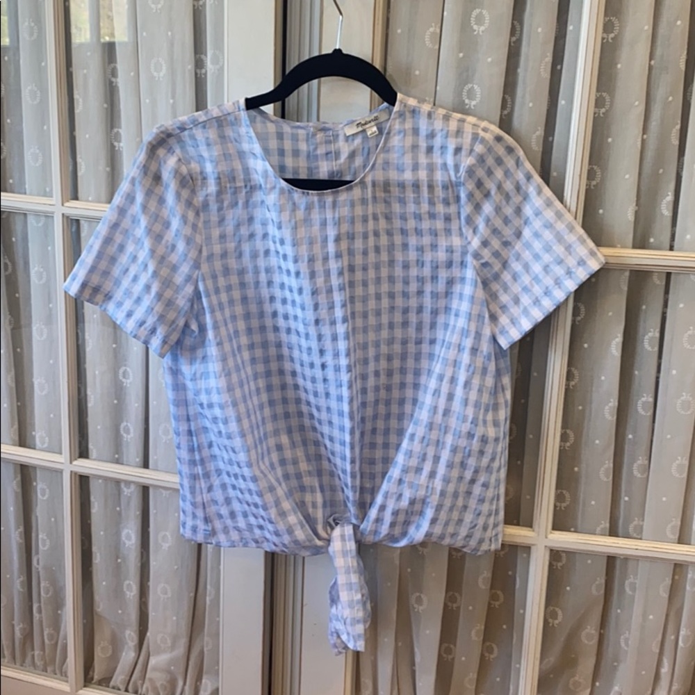 Madewell Checkered Short sleeve top, light blue